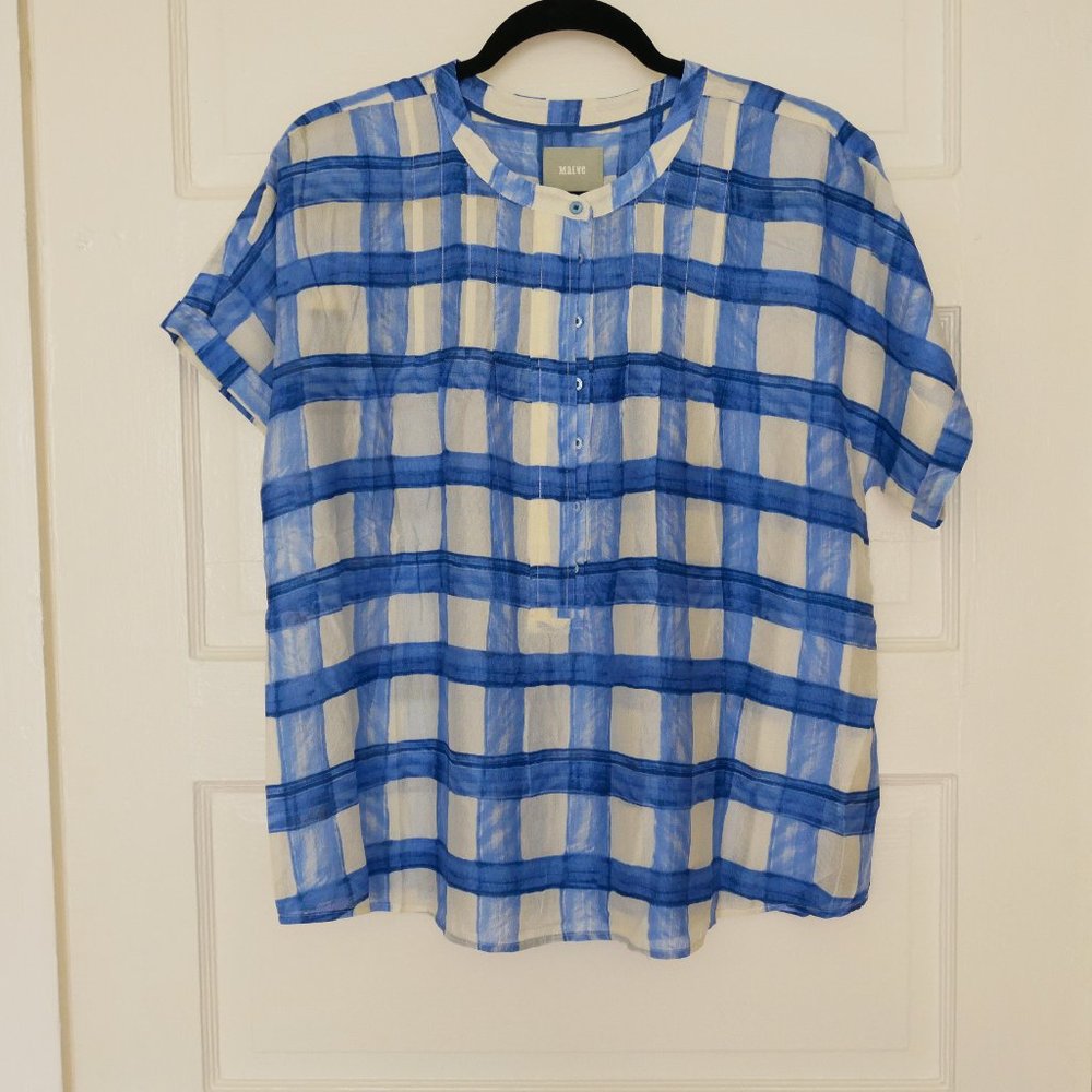 Anthropologie Maeve Tierra 100%Silk Plaid Blouse